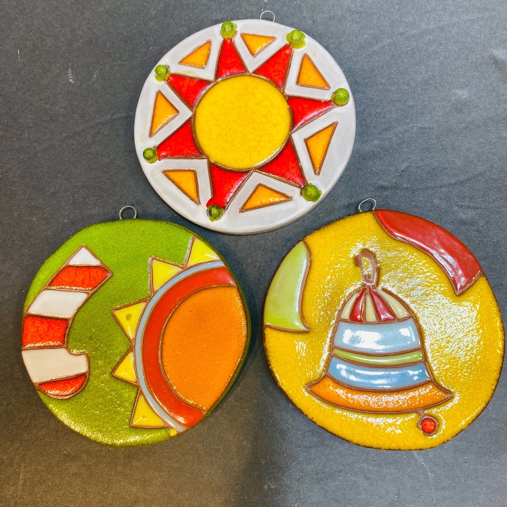 Set Of 3 VINTAGE DEPARTMENT 56 Hand Painted Red Clay Ornaments Retired RARE